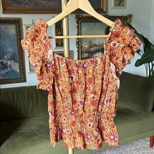 Vibrant Floral Ruffle Blouse